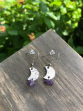 Mini Textured Moon w/ Amethyst Earrings