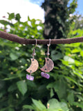 Mini Textured Moon w/ Amethyst Earrings