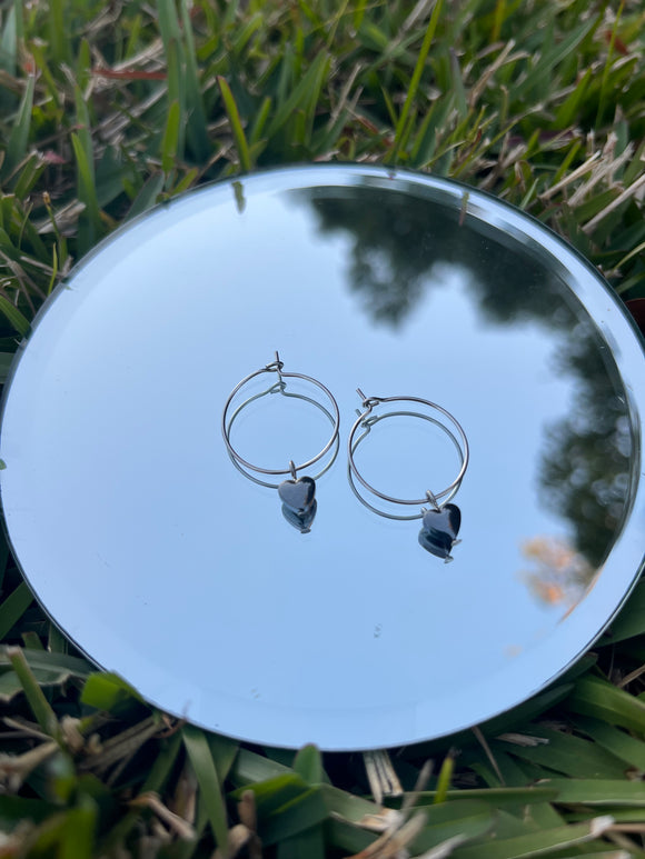 Hematite Heart Hoops