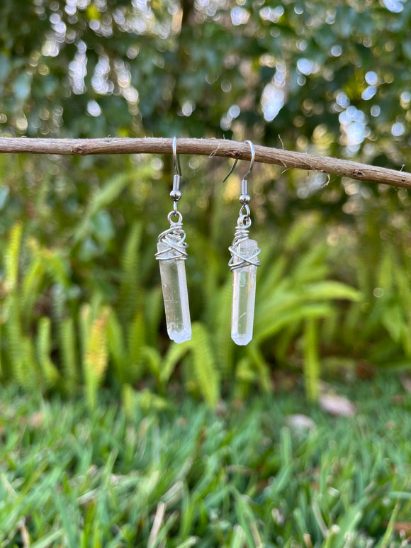 Wire-Wrapped Natural Quartz Earrings