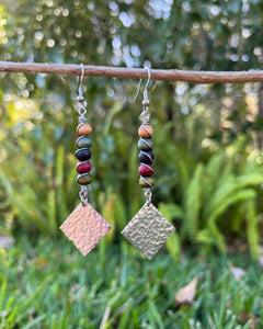 Multi-Colored Wood Wire-Wrapped Texture Earrings