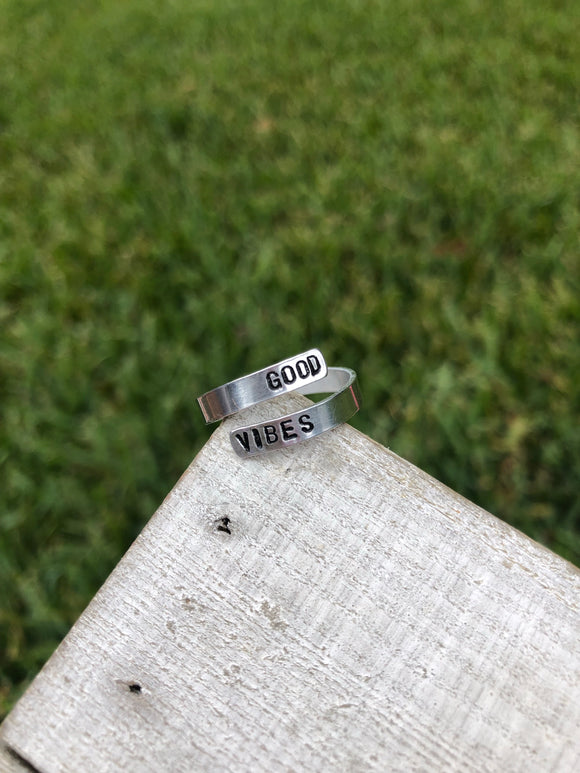 “Good Vibes” Thin Wrap Ring