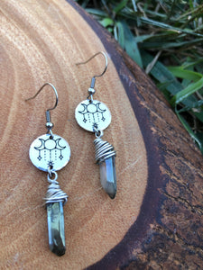 Goddess Moon  Earrings w/ Iridescent Quartz