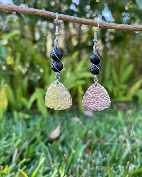 Black “Lava Stone” Wire-Wrapped Texture Earrings