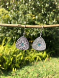 Triangle Mandala Earrings with Aquamarine Stone Inlays