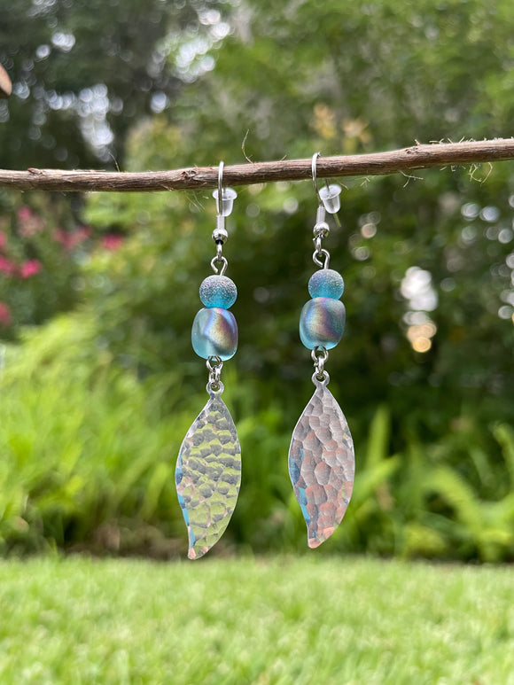 “Light as a Feather” Teal Iridescent Earrings