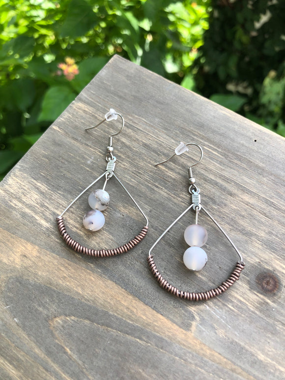 Earthy Marine Agate Wire-Wrapped Earrings