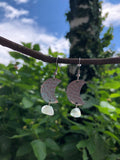 Textured Moon w/ Green Iridescent Fluorite Earrings