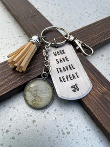 “Work, Save, Travel, Repeat” Keychain