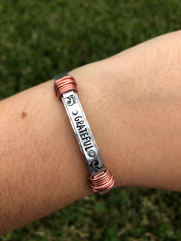 Rose Gold “Grateful” Wire-Wrapped Cuff