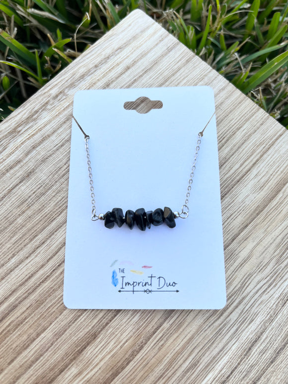 Black Obsidian Gemstone Bar Necklace