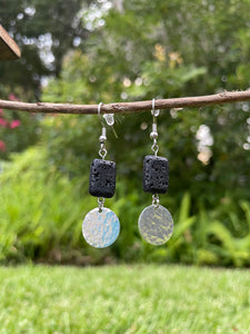 Asymmetrical Lava Stone Earrings