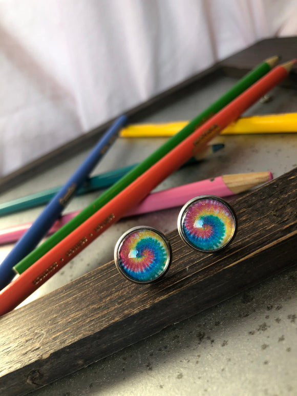 Tie Dye Glass Stud Earrings