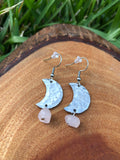 Textured Moon w/ Rose Quartz Earrings