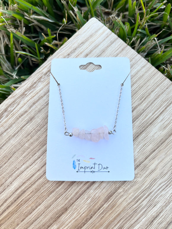 Rose Quartz Gemstone Bar Necklace