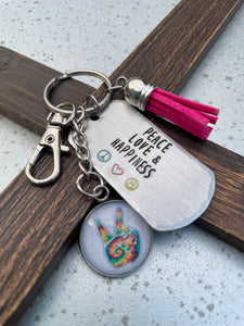 “Peace, Love & Happiness” Keychain