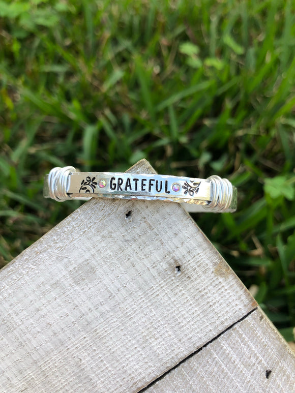 “Grateful” Wire-Wrapped Cuff Bracelet