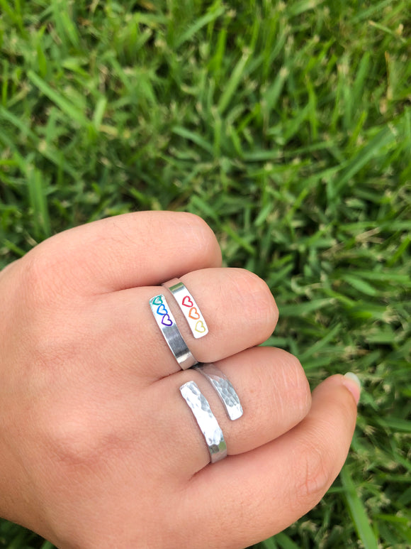 Rainbow Heart Thin Wrap Ring