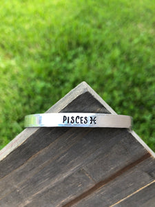 Pisces Zodiac Thin Cuff Bracelet