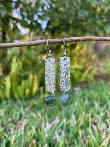 Textured Rectangle w/ Green Fluorite Earrings