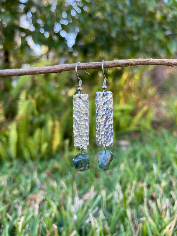 Textured Rectangle w/ Green Fluorite Earrings